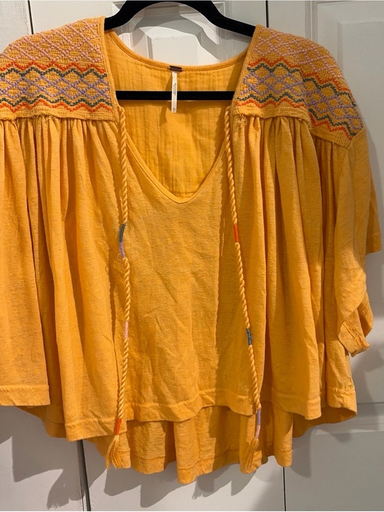 Free People Tops - Embroidered Orange V-Neck Women’s Tunic Top
